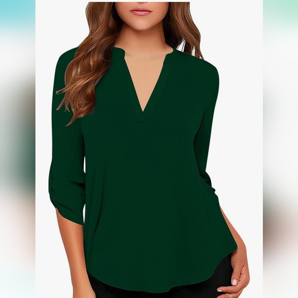 Roswear Business Casual V Neck Cuffed Sleeves Work Blouse Top. Sz XXL. NWTs